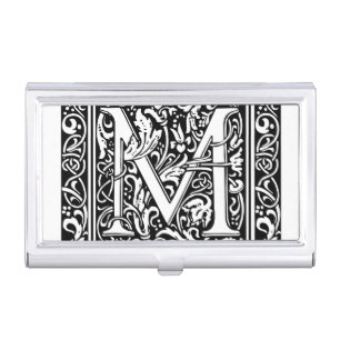 Letter M Medieval Monogram Art Nouveau Business Card Holder