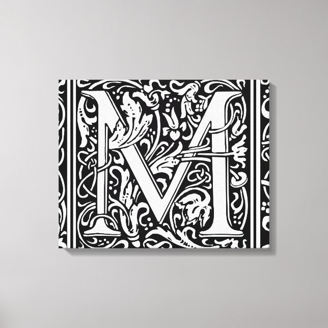 Letter M Medieval Monogram Art Nouveau Canvas Print (Front)