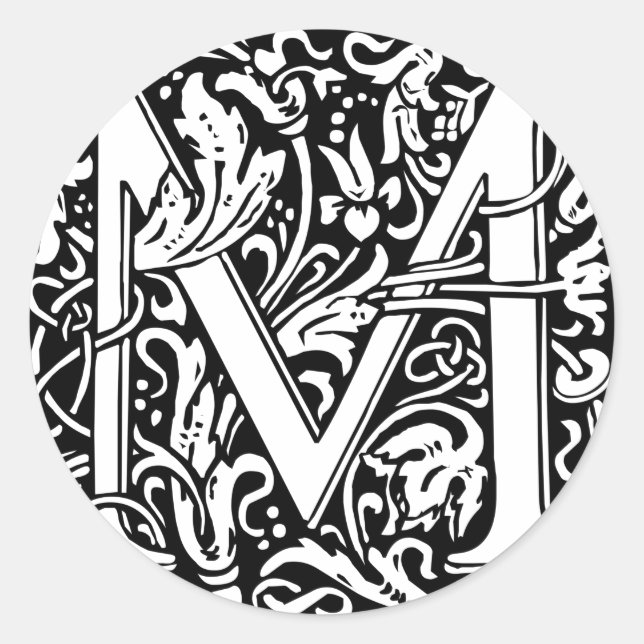 Letter M Medieval Monogram Art Nouveau Classic Round Sticker (Front)