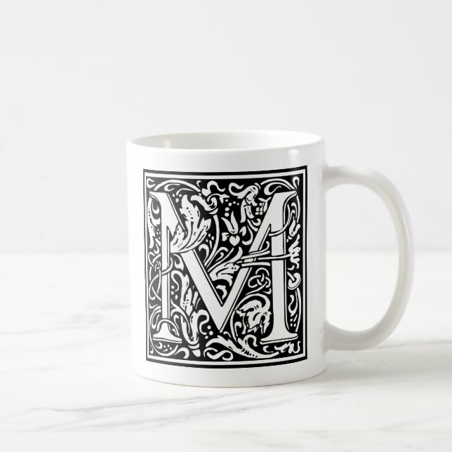 Letter M Medieval Monogram Art Nouveau Coffee Mug (Right)
