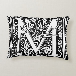Letter M Medieval Monogram Art Nouveau Decorative Pillow