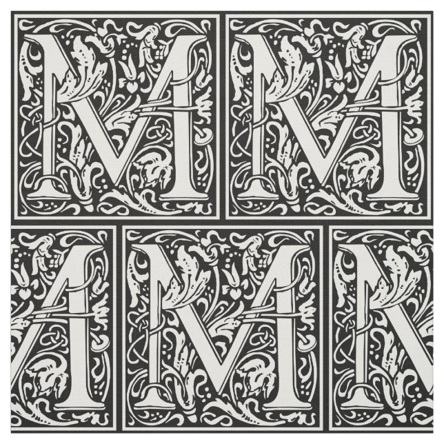 Letter M Medieval Monogram Art Nouveau Fabric (Swatch)