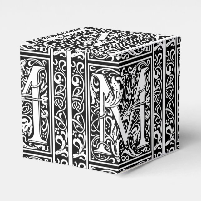 Letter M Medieval Monogram Art Nouveau Favor Boxes (Front Side)