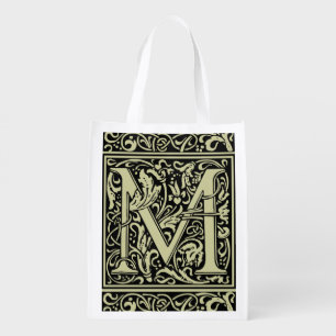 Letter M Medieval Monogram Art Nouveau Grocery Bag