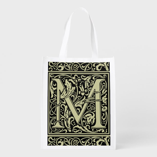Letter M Medieval Monogram Art Nouveau Grocery Bag (Back)