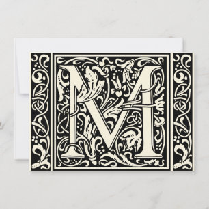 Letter M Medieval Monogram Art Nouveau Invitation