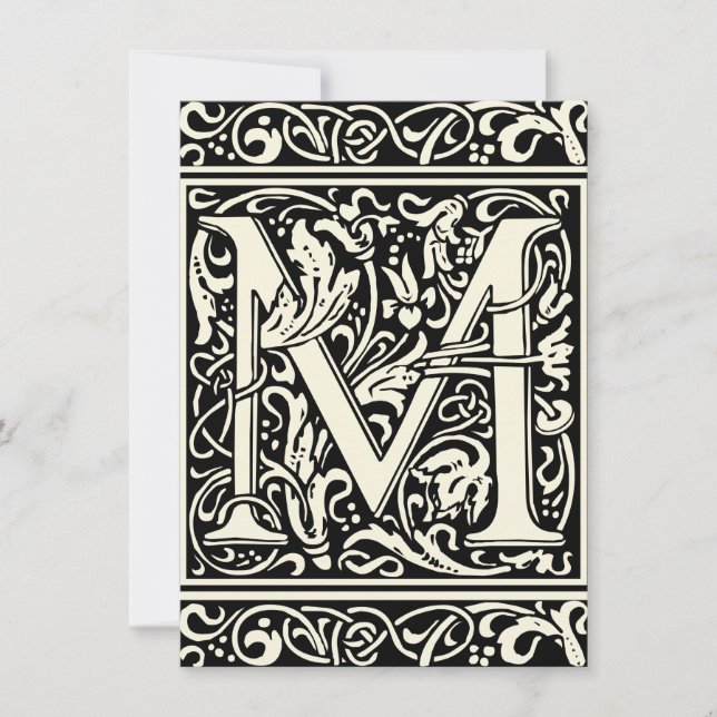 Letter M Medieval Monogram Art Nouveau Invitation (Front)