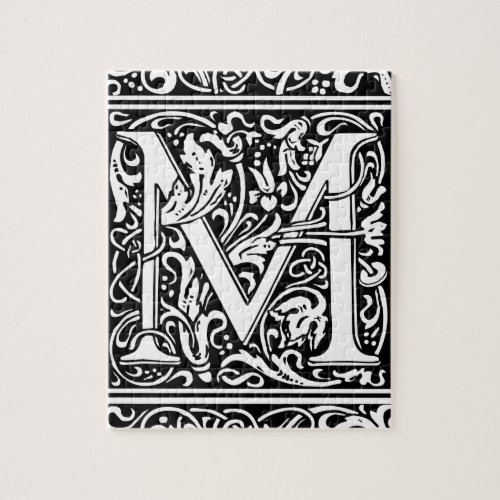 Letter M Medieval Monogram Art Nouveau Jigsaw Puzzle