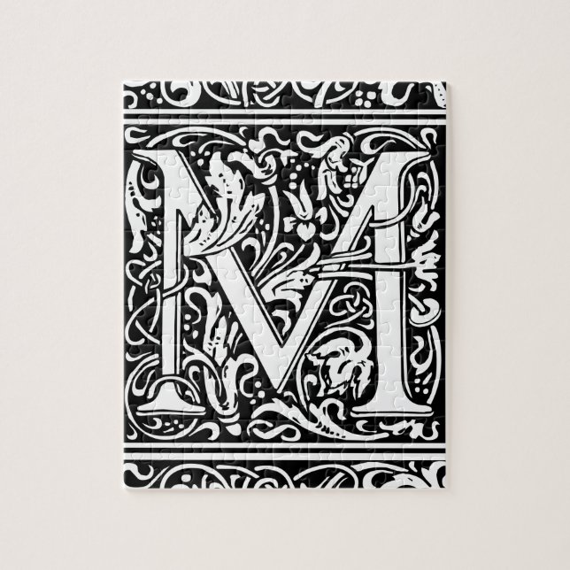 Letter M Medieval Monogram Art Nouveau Jigsaw Puzzle (Vertical)
