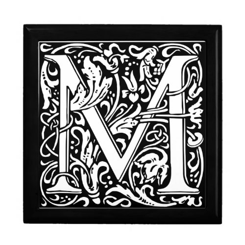 Letter M Medieval Monogram Art Nouveau Keepsake Box