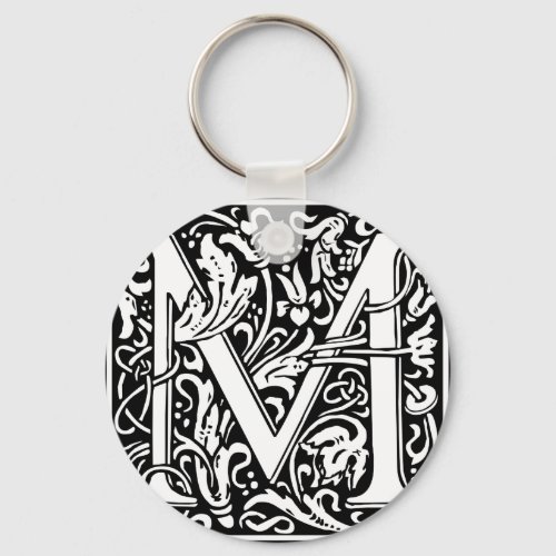 Letter M Medieval Monogram Art Nouveau Keychain