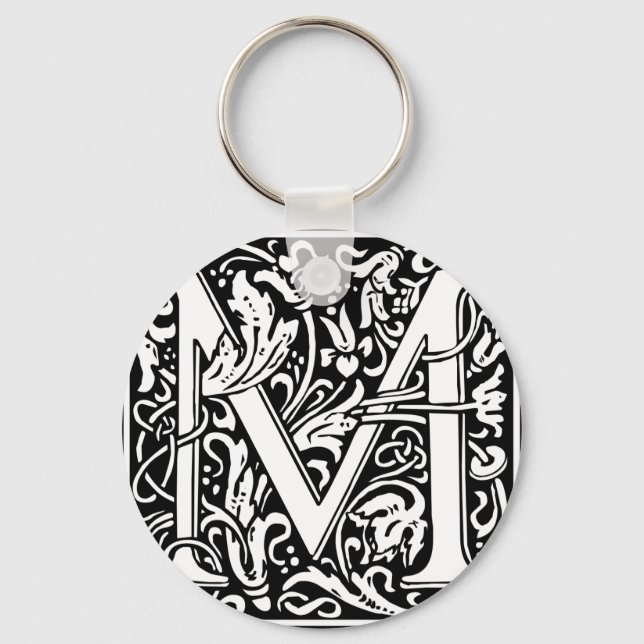 Letter M Medieval Monogram Art Nouveau Keychain (Front)