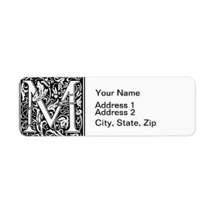 Letter M Medieval Monogram Art Nouveau Label