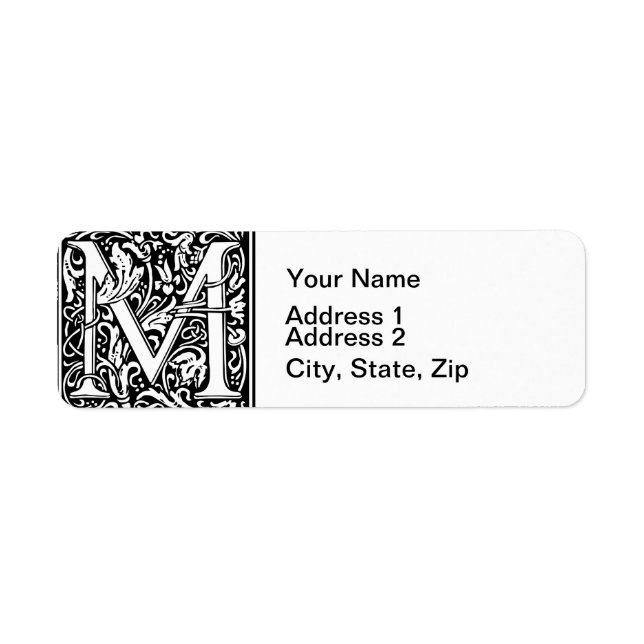 Letter M Medieval Monogram Art Nouveau Label (Front)