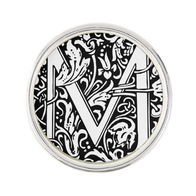 Letter M Medieval Monogram Art Nouveau Lapel Pin (Front)
