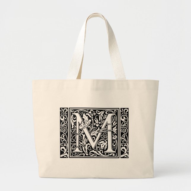 Letter M Medieval Monogram Art Nouveau Large Tote Bag (Front)