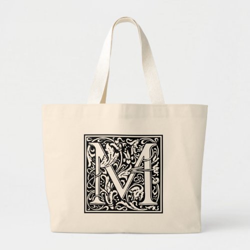 Letter M Medieval Monogram Art Nouveau Large Tote Bag