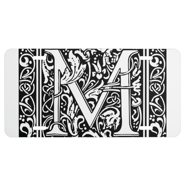 Letter M Medieval Monogram Art Nouveau License Plate (Front)