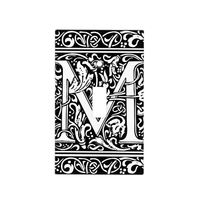 Letter M Medieval Monogram Art Nouveau Light Switch Cover (Front)