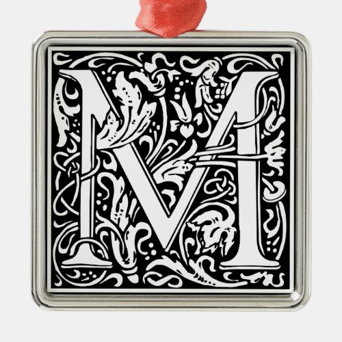 Letter M Medieval Monogram Art Nouveau Metal Ornament