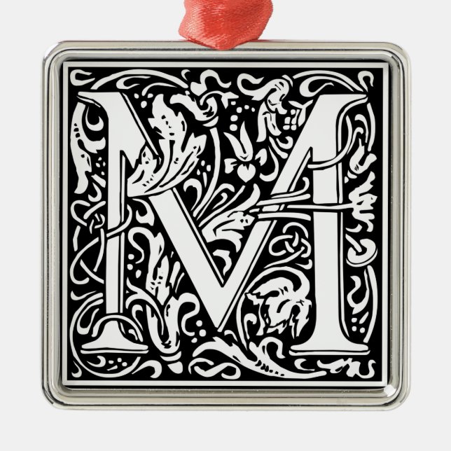 Letter M Medieval Monogram Art Nouveau Metal Ornament (Front)