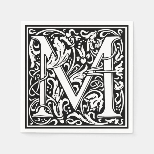 Letter M Medieval Monogram Art Nouveau Paper Napkins