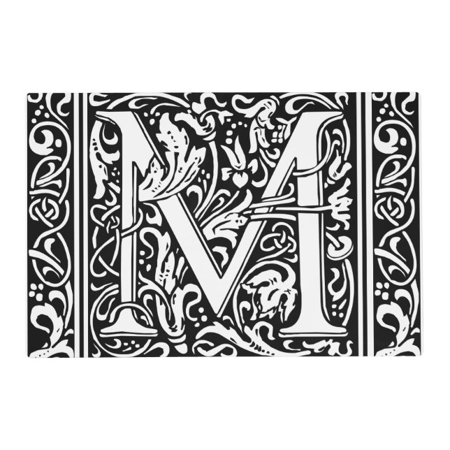 Letter M Medieval Monogram Art Nouveau Placemat (Front)