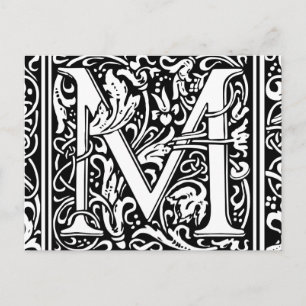 Letter M Medieval Monogram Art Nouveau Postcard