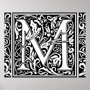 Letter M Medieval Monogram Art Nouveau Poster