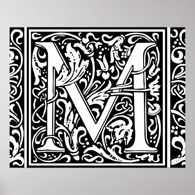 Letter M Medieval Monogram Art Nouveau Poster (Front)