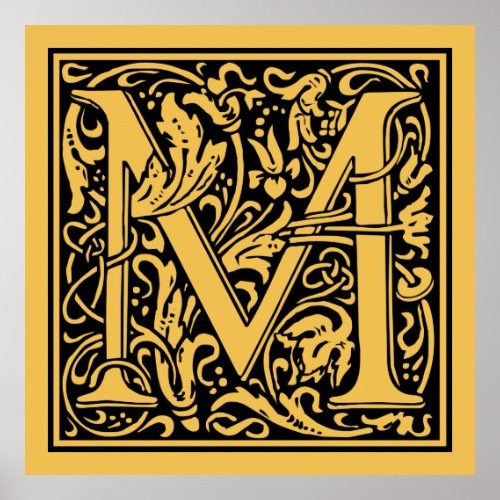 Letter M Medieval Monogram Art Nouveau Poster