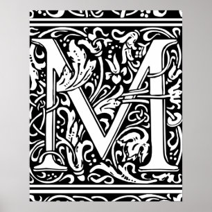 Letter M Medieval Monogram Art Nouveau Poster