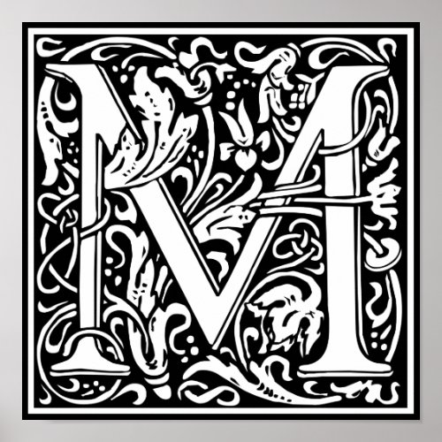 Letter M Medieval Monogram Art Nouveau Poster