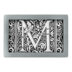 Letter M Medieval Monogram Art Nouveau Rectangular Belt Buckle