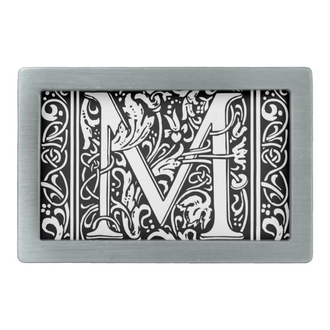 Letter M Medieval Monogram Art Nouveau Rectangular Belt Buckle (Front)