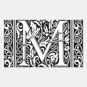 Letter M Medieval Monogram Art Nouveau Rectangular Sticker