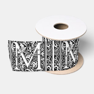 Letter M Medieval Monogram Art Nouveau Satin Ribbon