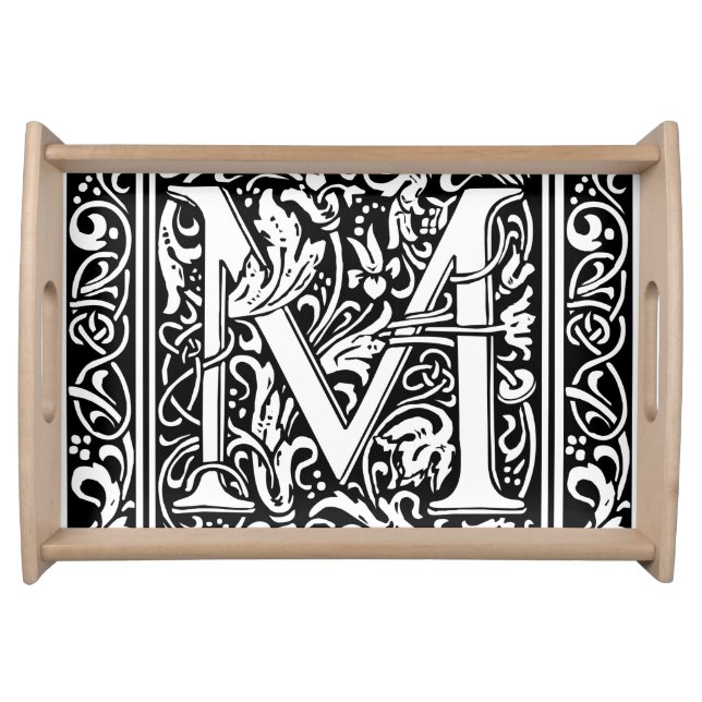 Letter M Medieval Monogram Art Nouveau Serving Tray (Front)