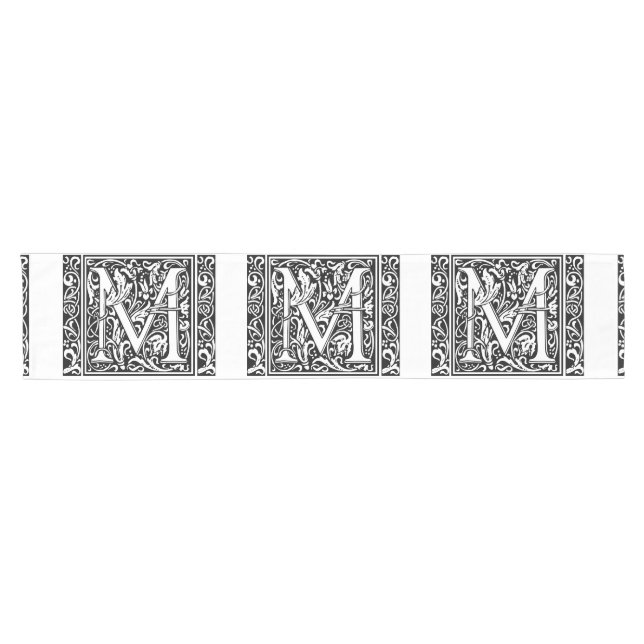 Letter M Medieval Monogram Art Nouveau Short Table Runner (Horizontal)