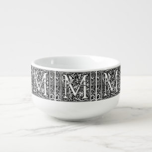 Letter M Medieval Monogram Art Nouveau Soup Mug