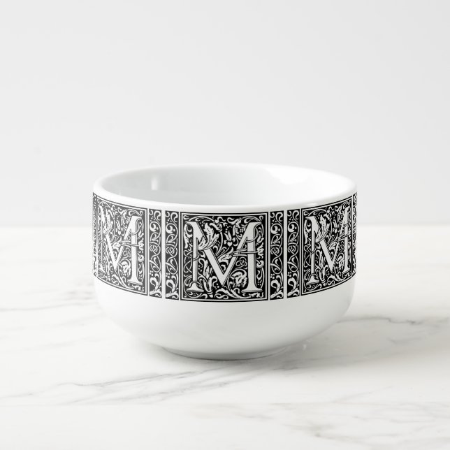 Letter M Medieval Monogram Art Nouveau Soup Mug (Front)