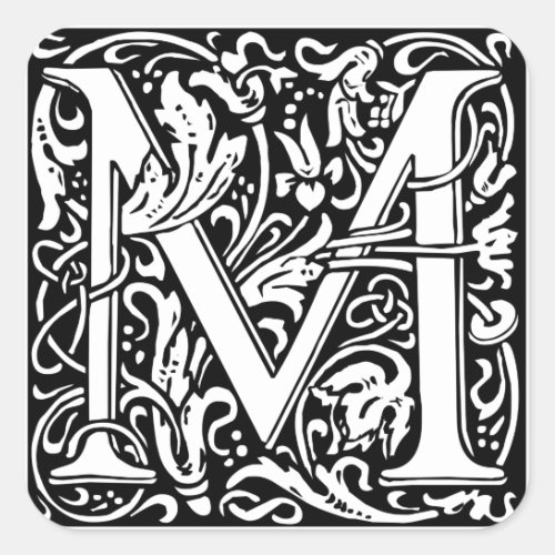 Letter M Medieval Monogram Art Nouveau Square Sticker