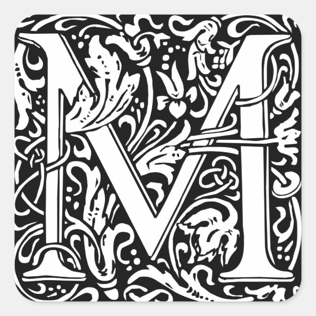 Letter M Medieval Monogram Art Nouveau Square Sticker (Front)