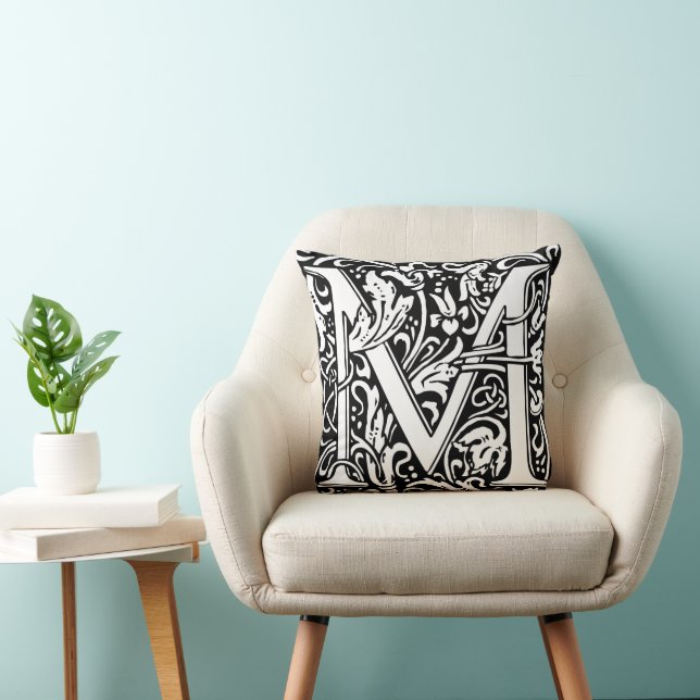 Letter M Medieval Monogram Art Nouveau Throw Pillow (Chair)