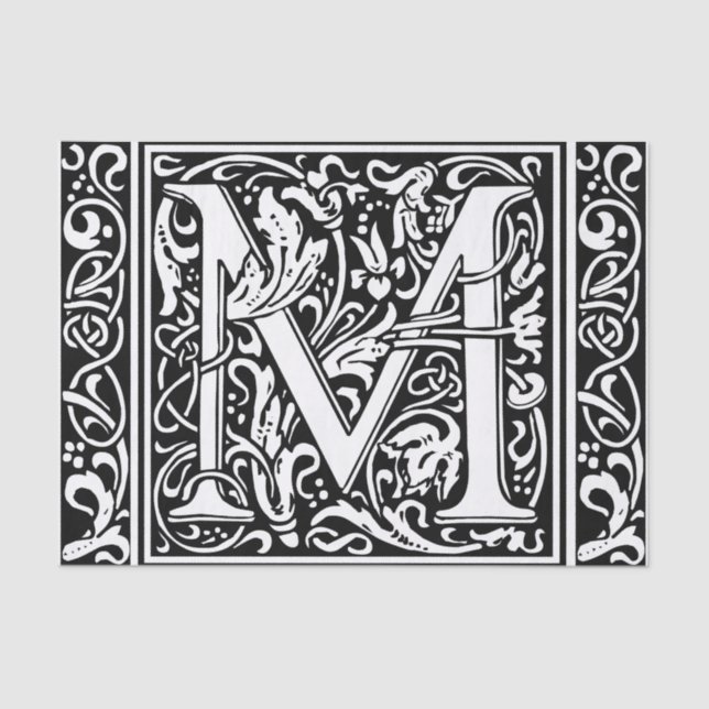 Letter M Medieval Monogram Art Nouveau Tissue Paper (Front)