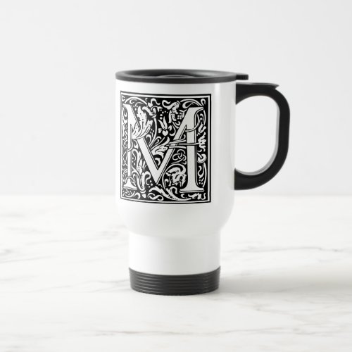 Letter M Medieval Monogram Art Nouveau Travel Mug