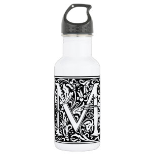 Letter M Medieval Monogram Art Nouveau Water Bottle