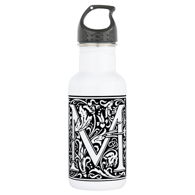 Letter M Medieval Monogram Art Nouveau Water Bottle (Front)