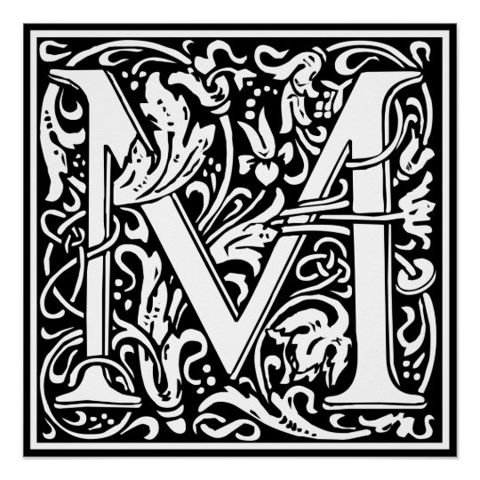 Letter M Medieval Monogram Vintage Initial Poster | Zazzle.com