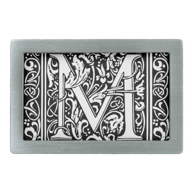 Letter M Medieval Monogram Vintage Initial Rectangular Belt Buckle